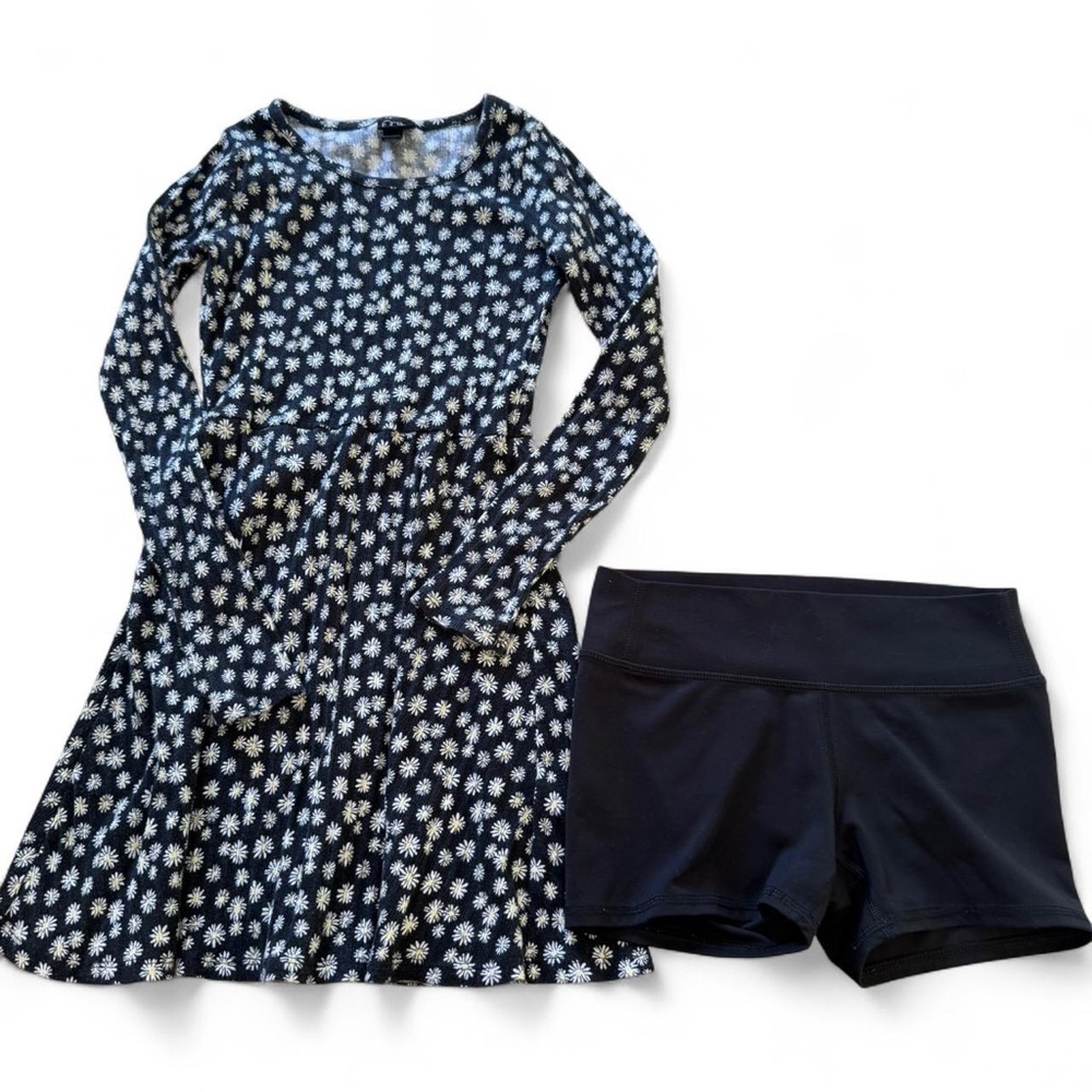 Black & White Floral Long Sleeve Dress & Shorts